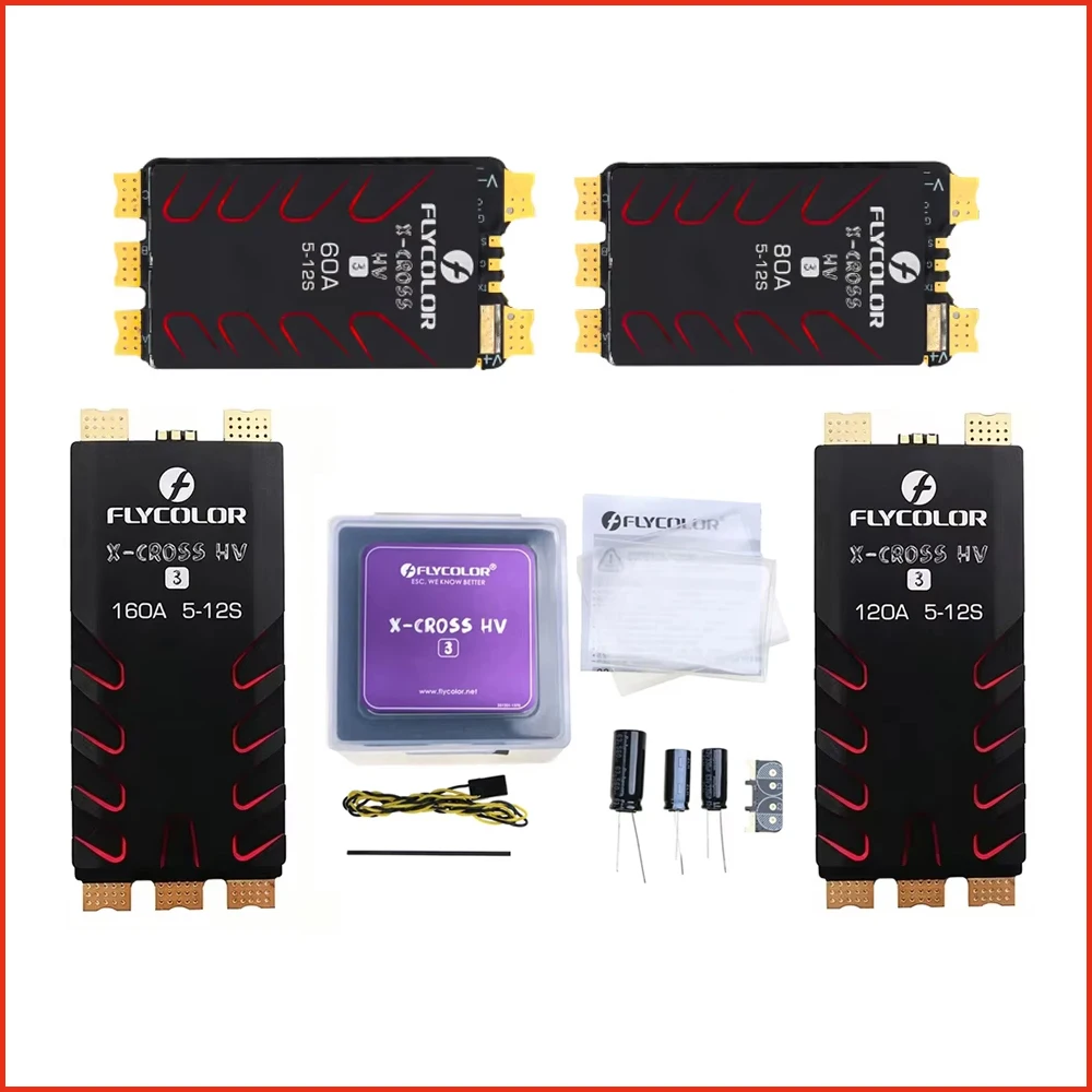

Flycolor X-cross HV3 60A/80A/120A/160A 5-12S 32-bit Aluminum Heat Sinks Brushless ESC