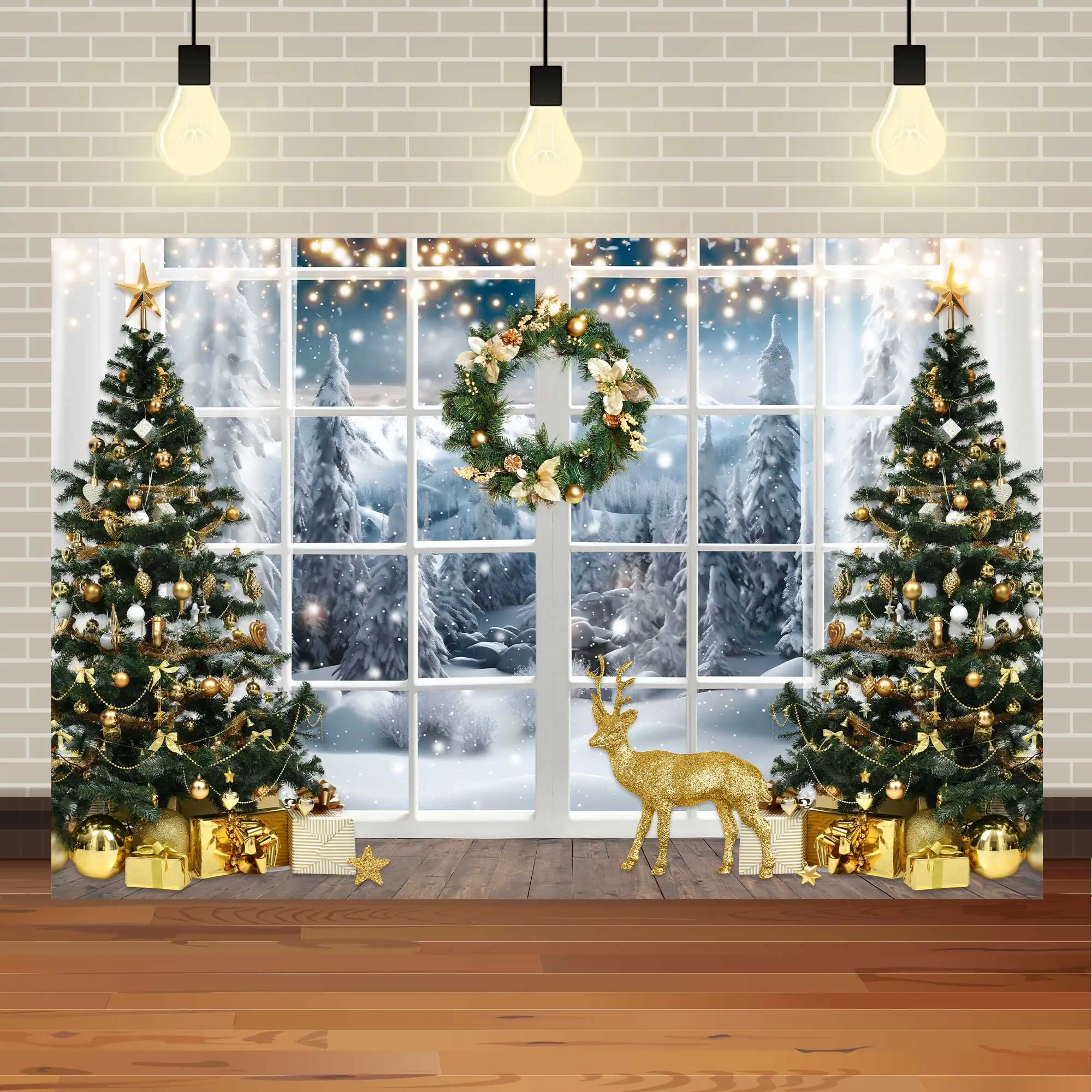 NeoBack-fundo da fotografia do partido do Natal, floco de neve, montanha congelada neve, Santa Claus, fundo árvore de Natal, estúdio fotográfico