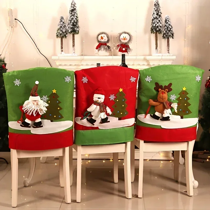 1pc Christmas Chair Cover Ornaments Christmas Santa Claus Dining Room Chair Decorations For Home Navidad 2023 New Year Gift Noel