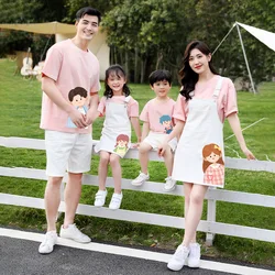 Family Look Matching Clothes Matching Family Cartoon Outfits Dress Sets Mother and Daughter Clothes Cotton Shirts Tee Family Set