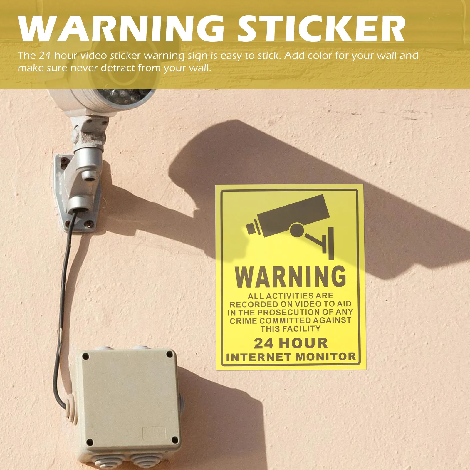 5Pcs High Adhesion Security Camera Warning Stickers Cctv Surveillance Decals 24 Hour Video Monitored Sign for Office Store Home