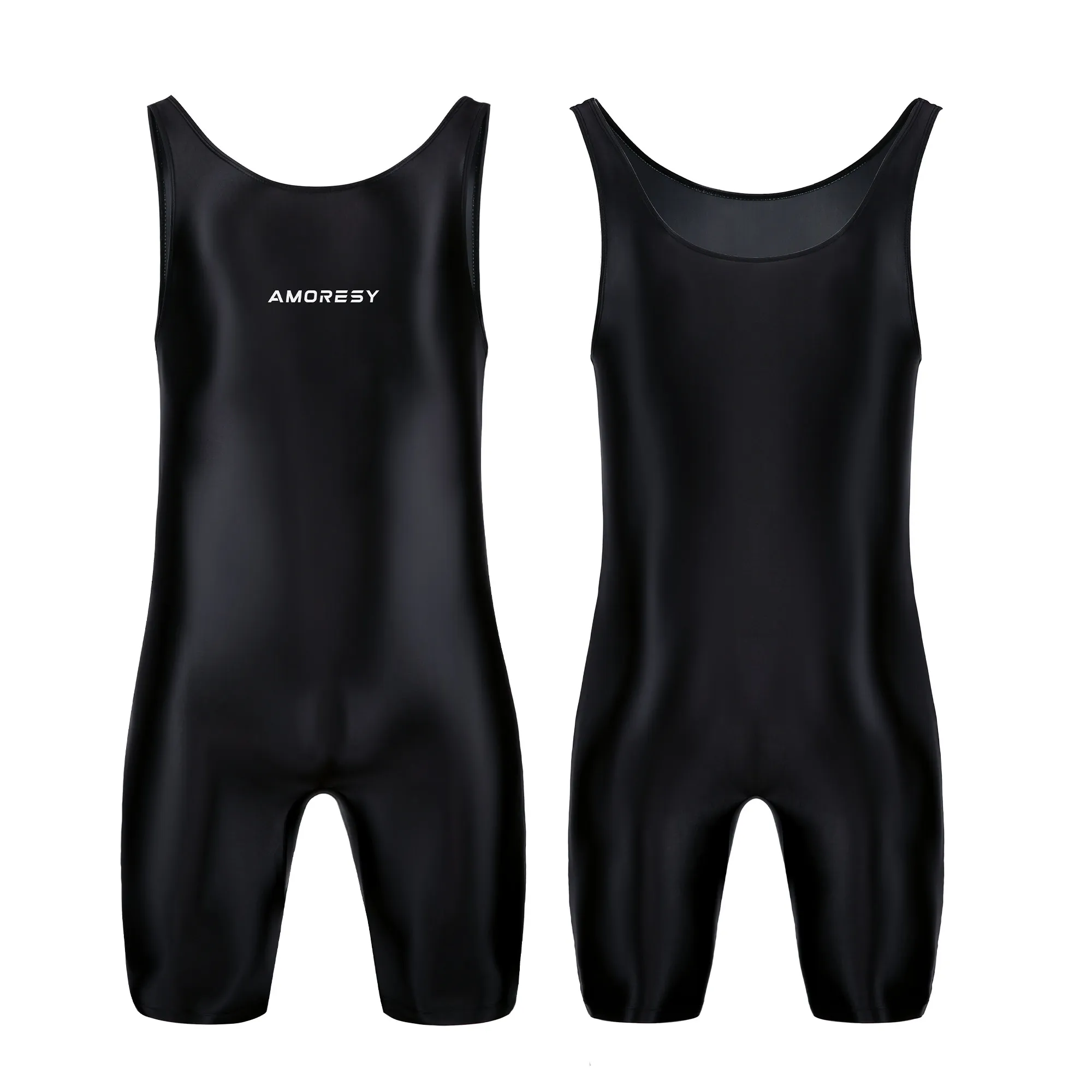 AMORESY Herren Sexy Glänzender, glatter Bodybuilder-Singlet, ärmellos, zum Laufen, Catsuits, Fitness, Yoga, Sport, Overall, Radfahren, einfarbig, eng anliegend – Detail 28