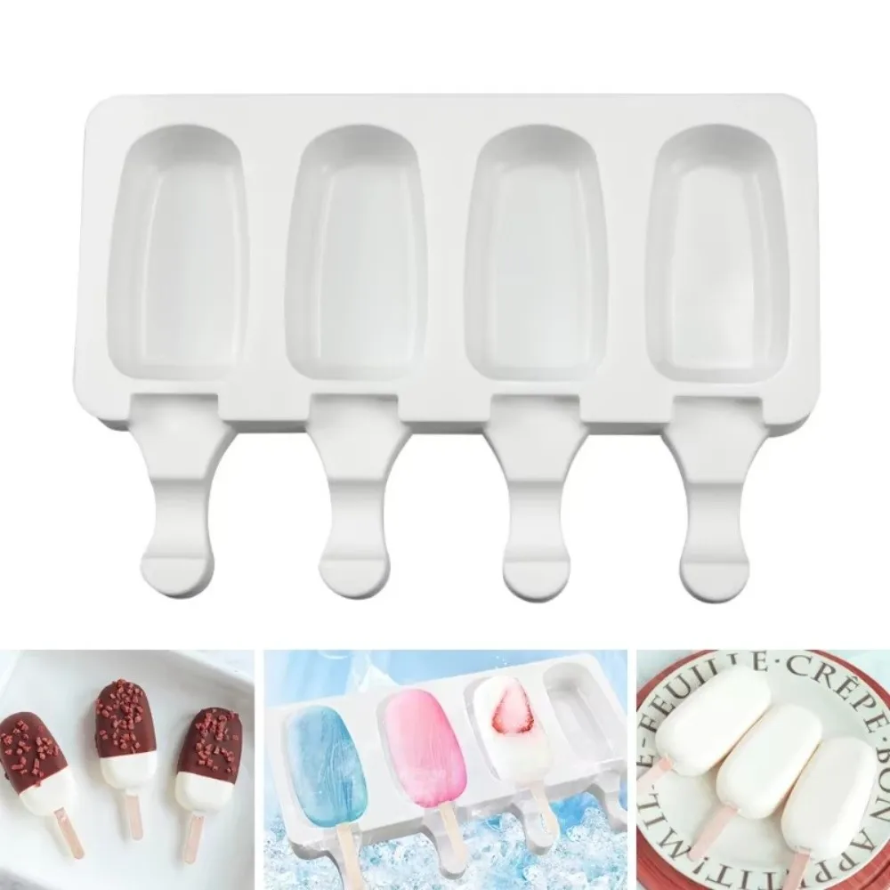 Creative Silicone Popsicle Mold 4 Cell Handmade Ice Cream Mold Oval Cake Pop Mold Maker Summer