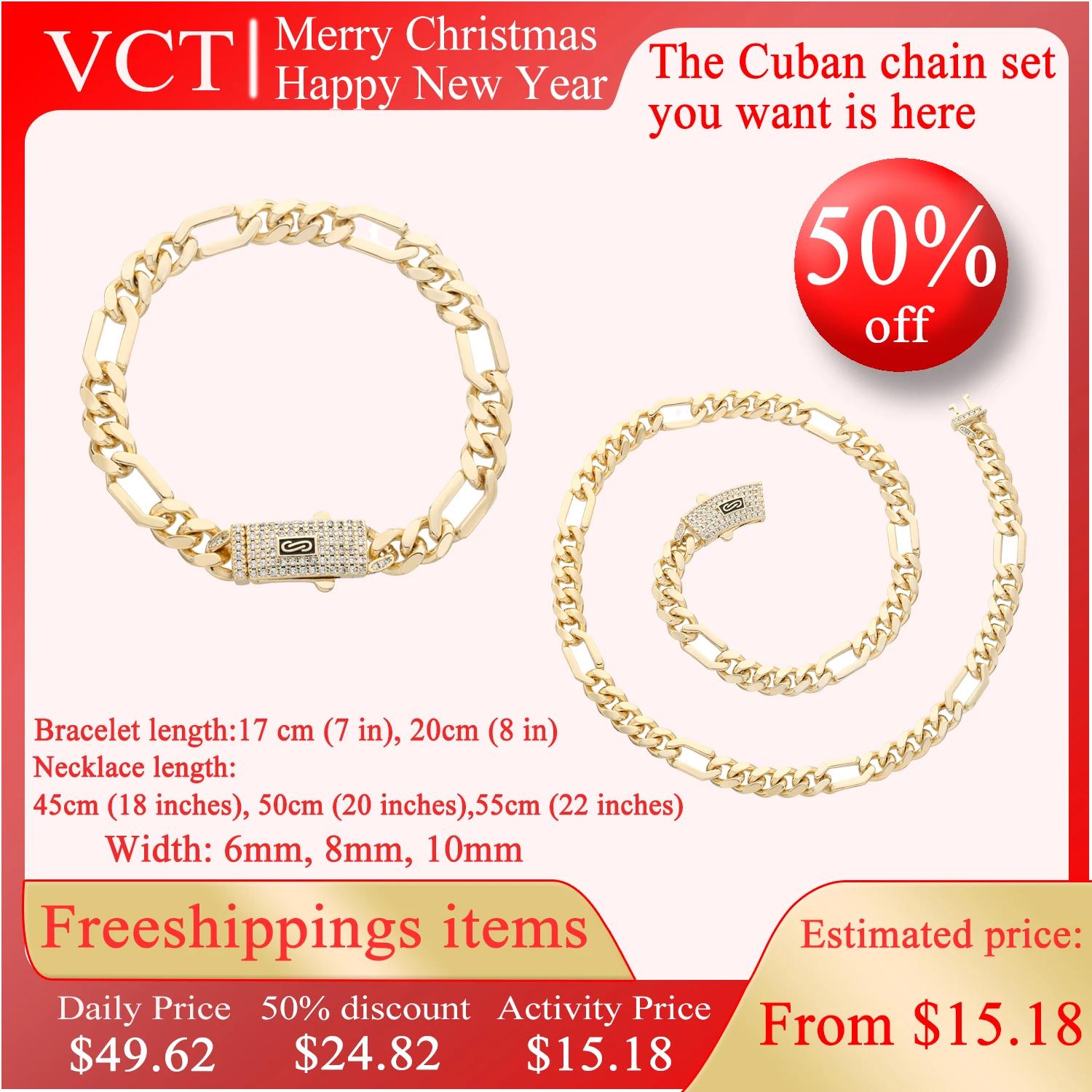 VCT brand luxury Cuban chain set combination Valentine's Day New Year low price promotion men and women gifts free shipping