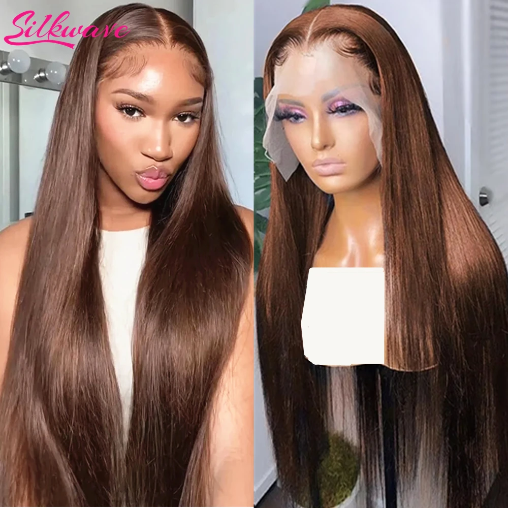 36 Inch Chocolate Brown Lace Front Human Hair Wigs Pre Plucked Silkwave Dark Brown Bone Straight 13x4 13x6 HD Lace frontal Wig