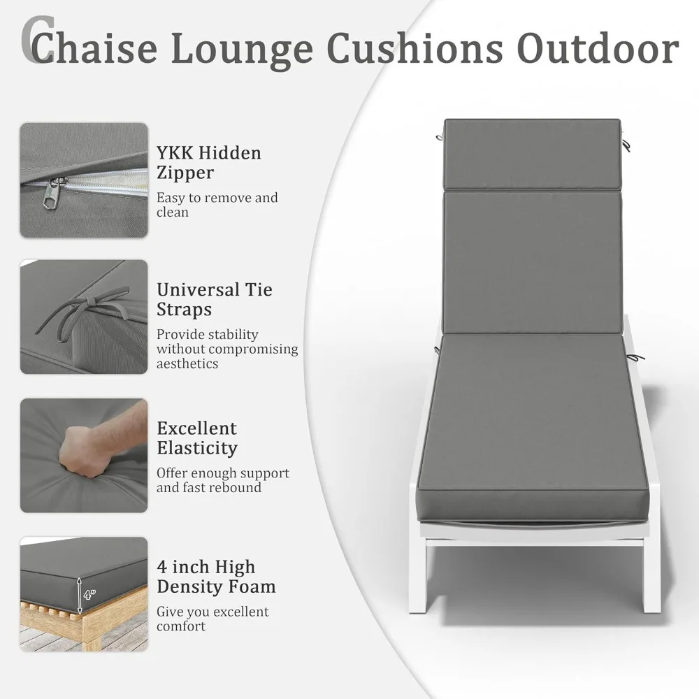 2 قطعة وسائد صالة تشيس الأثاث الخارجي 72 لتر × 21 واط × 4 D عالية الكثافة رغوة في الهواء الطلق صالة وسائد كرسي مع العلاقات المياه #4