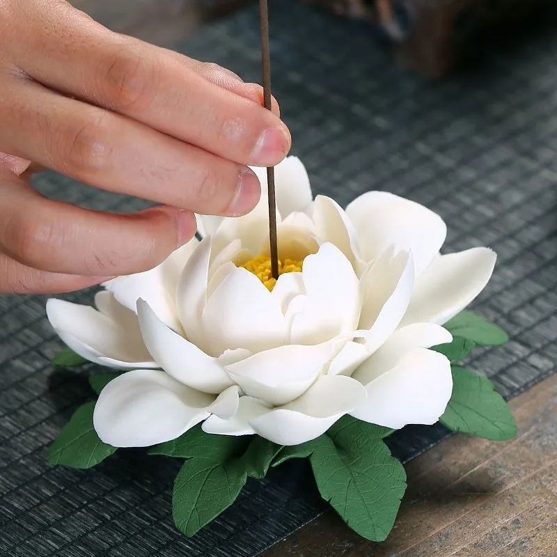 Porcelain Flower Ceramic Peony Handmade Decorative Ornaments Lotus Artwork Incense Holder Handcraft Artware Handwork Creativity