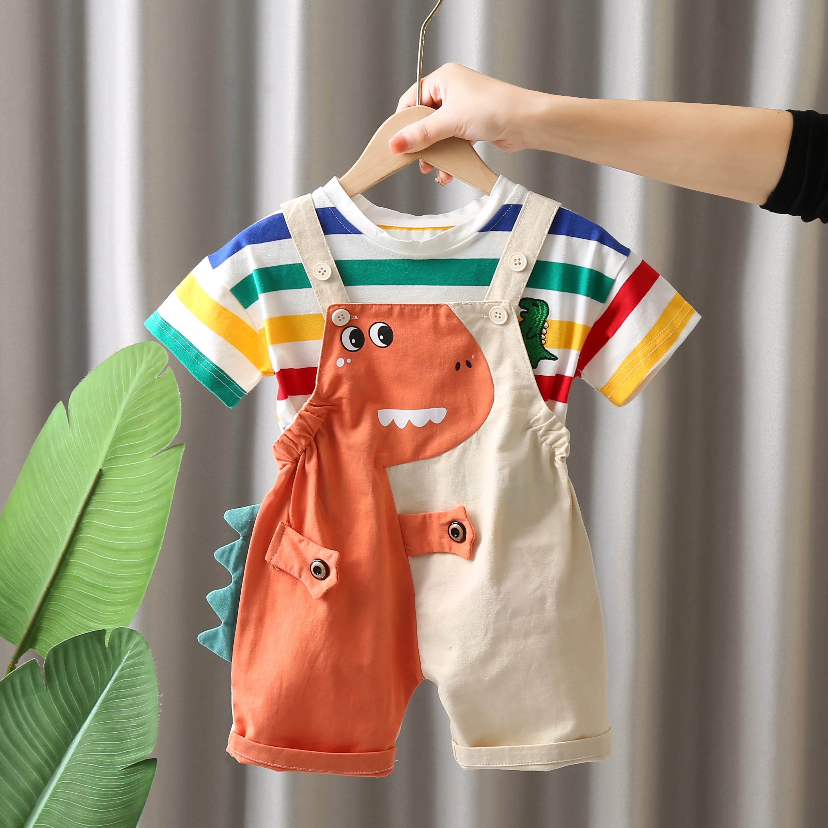 Summer Kids Girls Boy Clothing Toddler Fashion Infant Children Dinosaur Clothes Suits T Shirt Overalls Pants 2Pcs/Set 0-5 Years