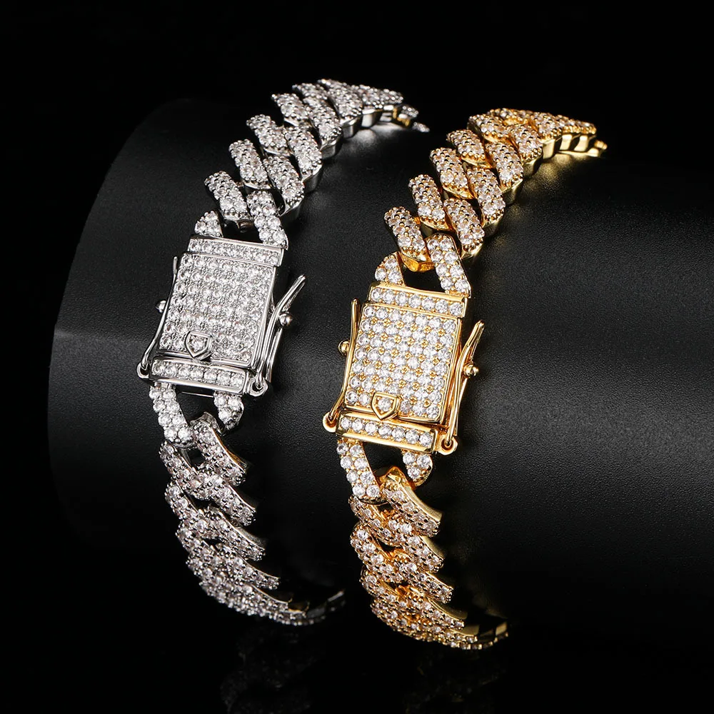 

Three Row Pave Zircon Gold Plated Diamond Cuban Chain bracelet