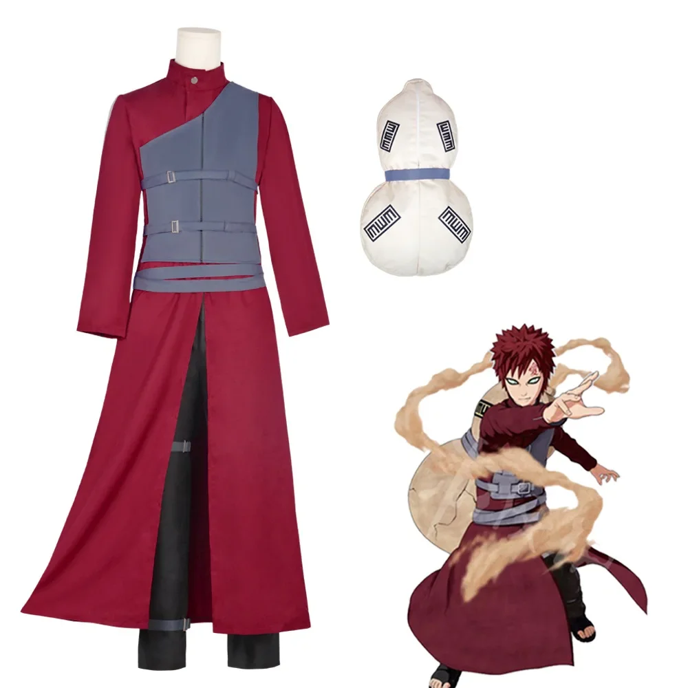 Anime Gaara Role Playing Costume Sand Waterfall Fifth Kazekage Red Headed Ninja Tattoo Sticker Set Wig Halloween view 2