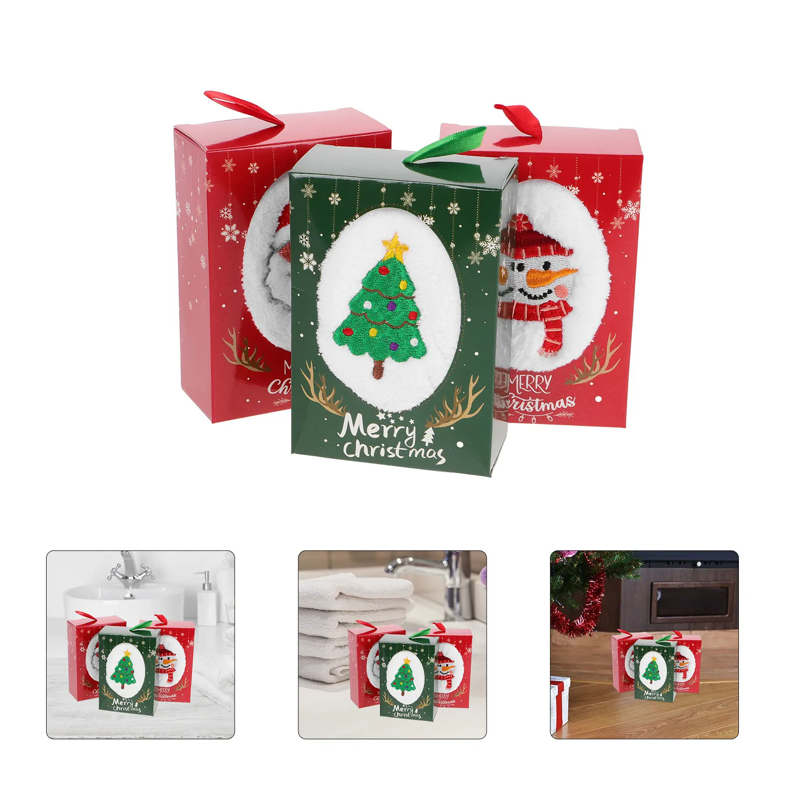 

3Pcs Christmas Hand Towels Decorative Kitchen Bathroom Holiday Towel Set Gift Box Christmas Hand Towels for Kitchen