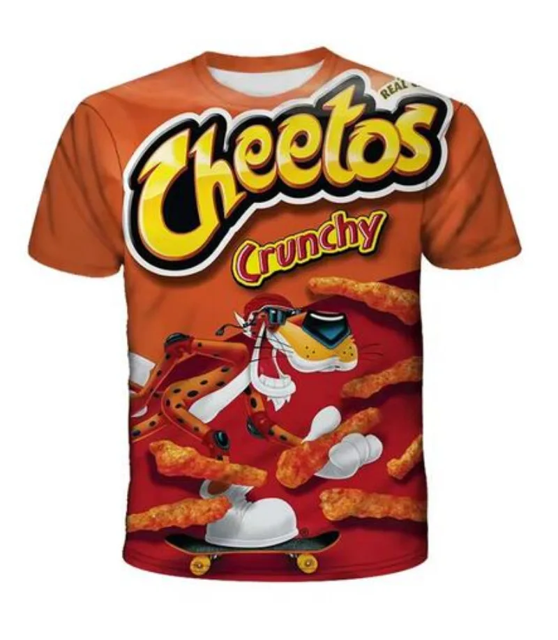 Nuevos hombres/mujeres Cheetos Puffs camiseta de manga corta con estampado 3D camiseta de moda deporte Hip Hop camisetas de verano