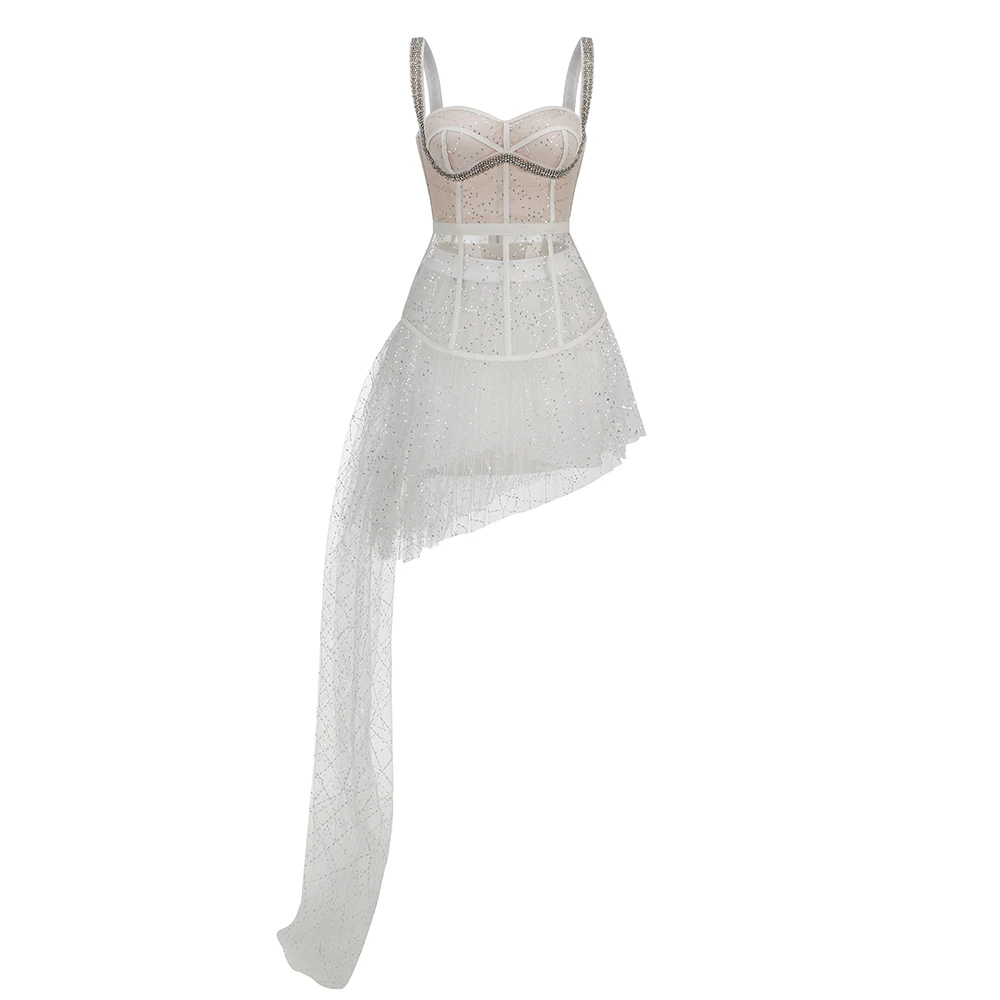 

Sexy Mesh See Through Shining Sequins Spaghetti Strap Tank Top And Long Gauze Skrit Celebrity Birthday Party Vestido 3 Color