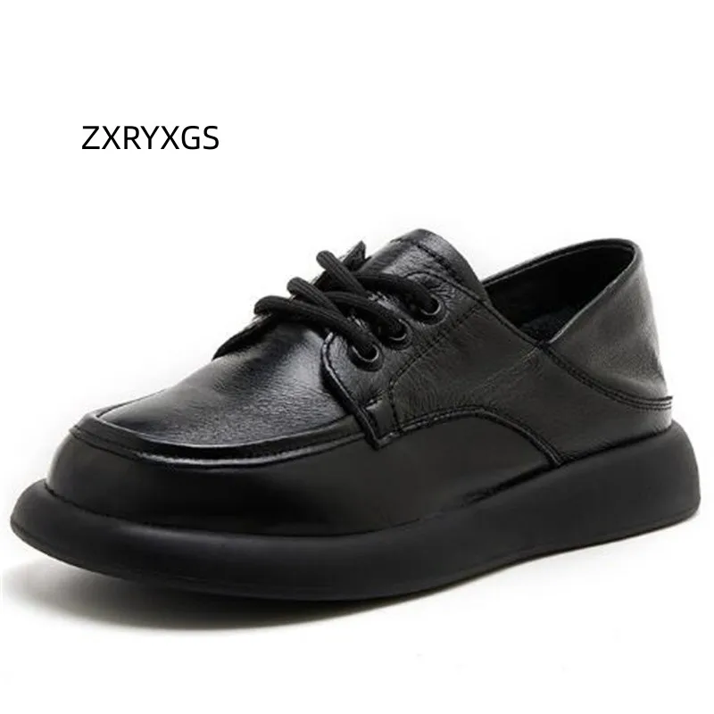 

ZXRYXGS Sales Promotion 2023 Lace-up Women Genuine Leather Shoes Flat Casual Sneaker Light Comfortable Soft Soles Loafer Shoes