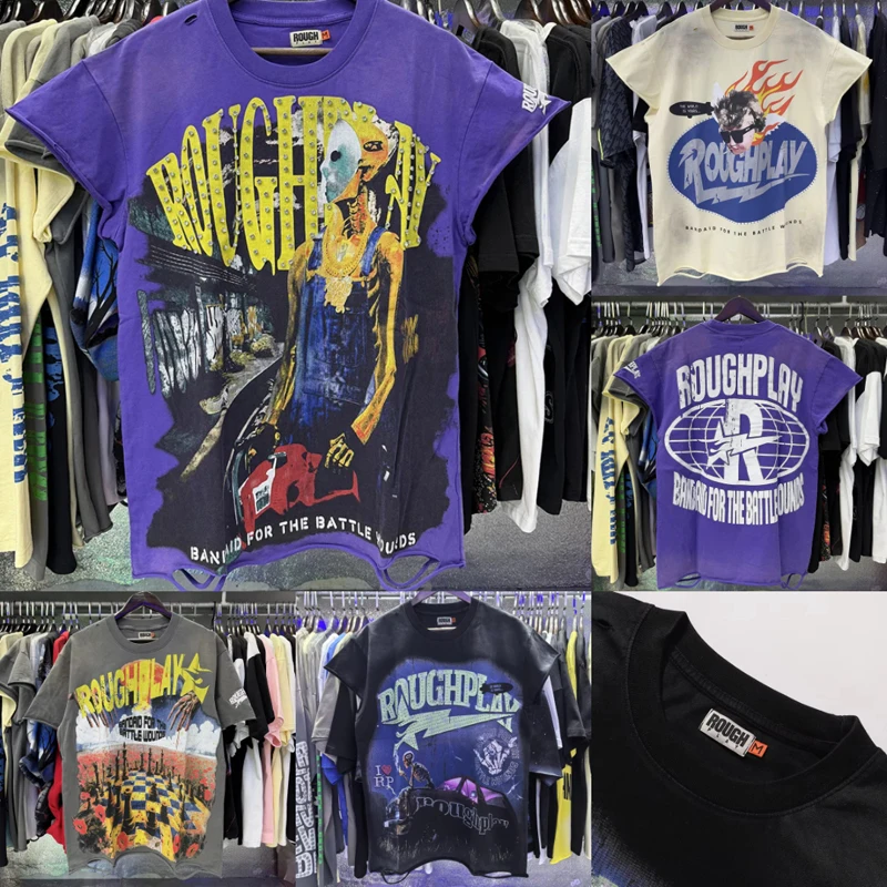 High Quality New Rough Play T-shirt Summer Casual Round Neck Short Sleeve Hip-hop Men Tops Tees