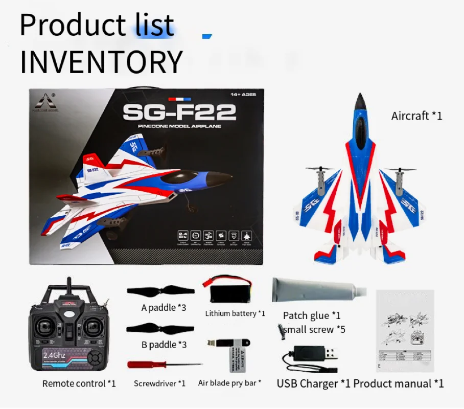 Four-Way Remote Control Aircraft SG-F22 Stunt Fighter Aircraft Model Fixed Wing Taxi Toy Boy Aircraft Model Introduction