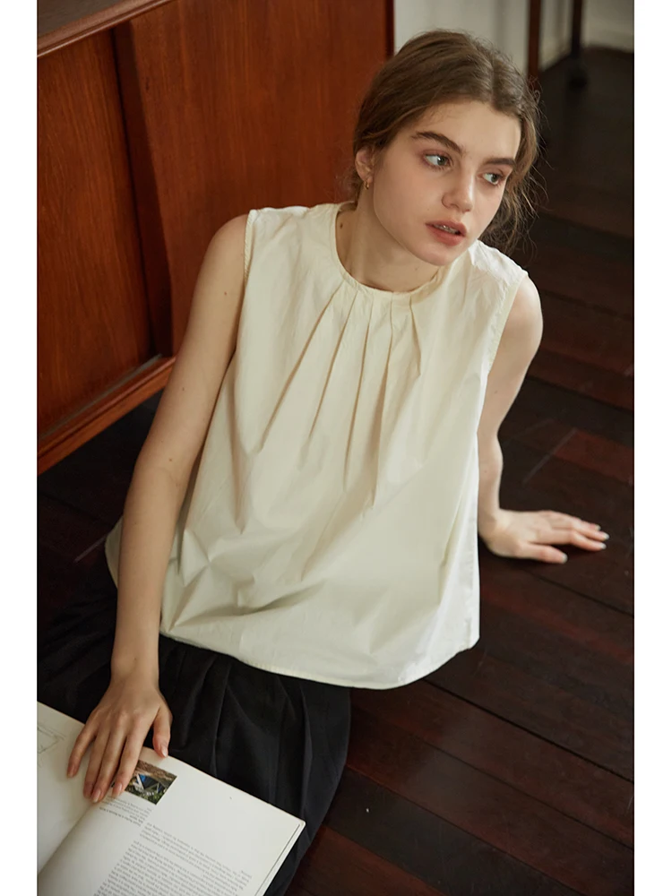 

Новый летний женский свободный тонкий круглый плиссированный топ без рукавов, модный и удобный легкий топ для женщин