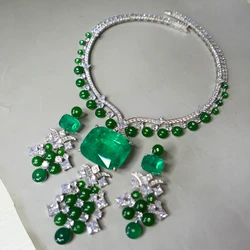 KQDANCE Luxury 33*28mm Lab Green Emerald Pearl Red Ruby Paraiba Tourmaline Diamond Choker Necklace Stone Earrings Jewelry Set