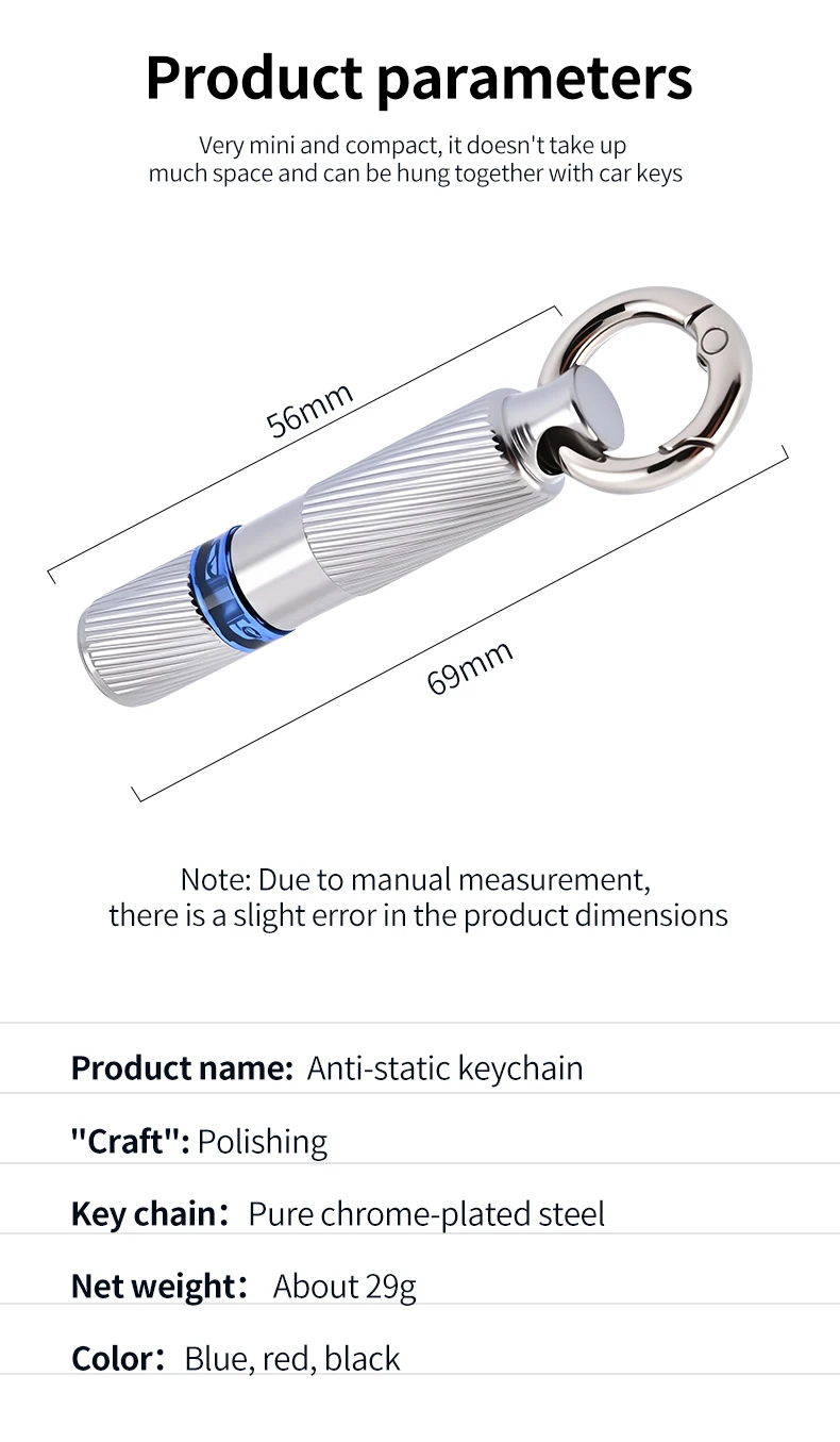 Statischer Stab, elektrostatischer Entlader, tragbarer antistatischer Schlüsselbund, Winter-Trockenklima-Statik-Eliminator, LED-Stromerkennung – Detail 20