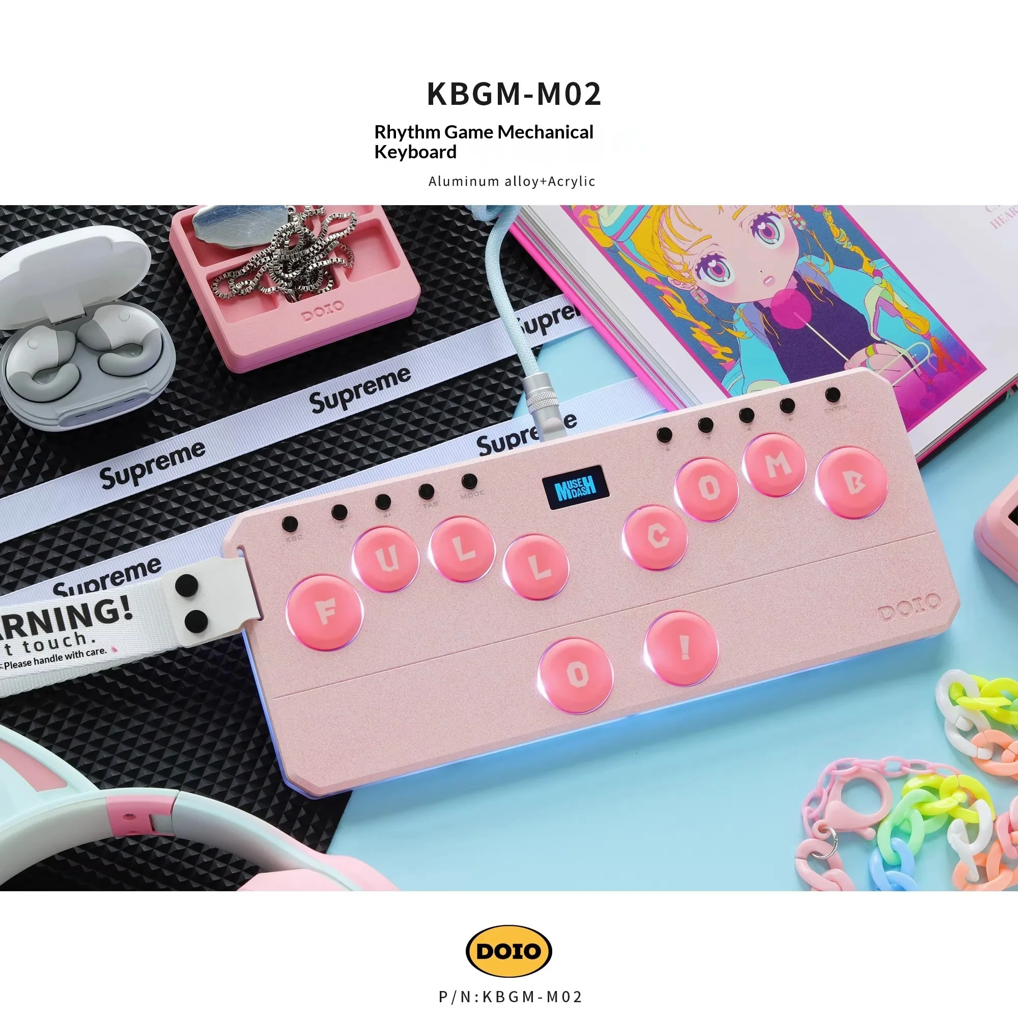 DOIO KBGM-M02 Mechanical Keyboard Ergonomic Design Aluminum Alloy Material RGB Keyboard PBT Keycaps OLED Pc Accessories Gifts