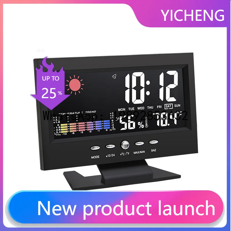 Weather  color display, desktop weather station with temperature & humidity meter, voice control, and digital alarm clock