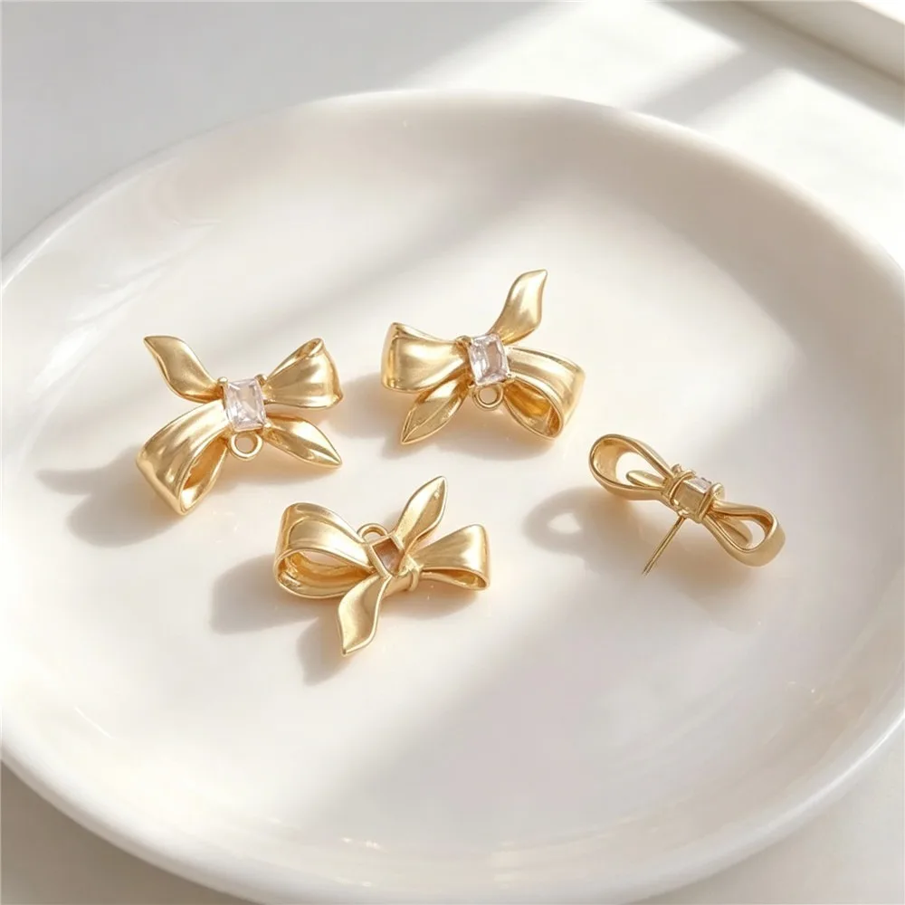 E253 14K Gold Plated Brass Rectangular Zircon Bow Earring Blanks With Pins DIY Earring Jewelry Findings