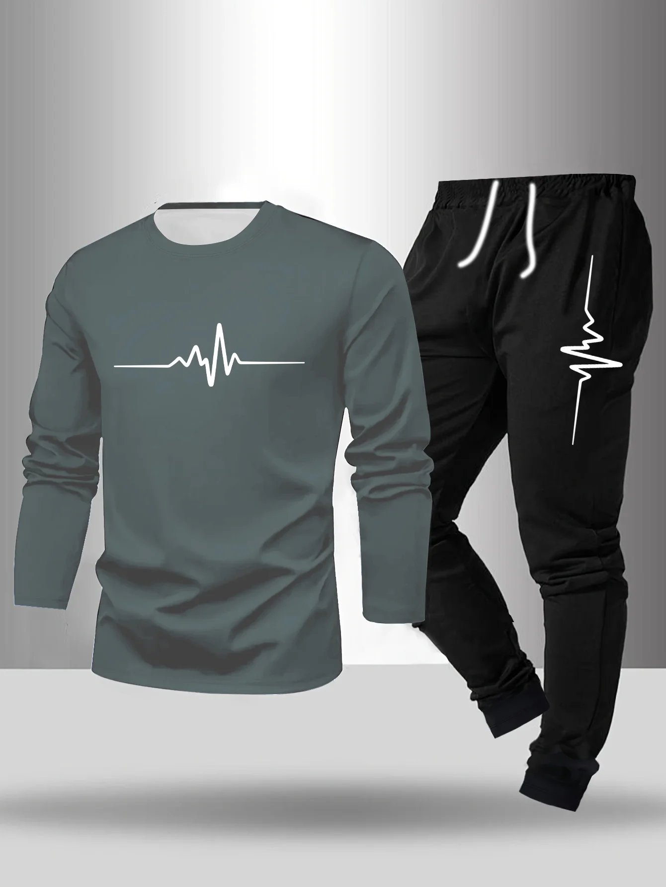 2026 Autumn/Winter Versatile Men's Daily Sleepwear Two Piece Set Long Sleeve Pants Geometric Pattern Basic Home Clothing Set