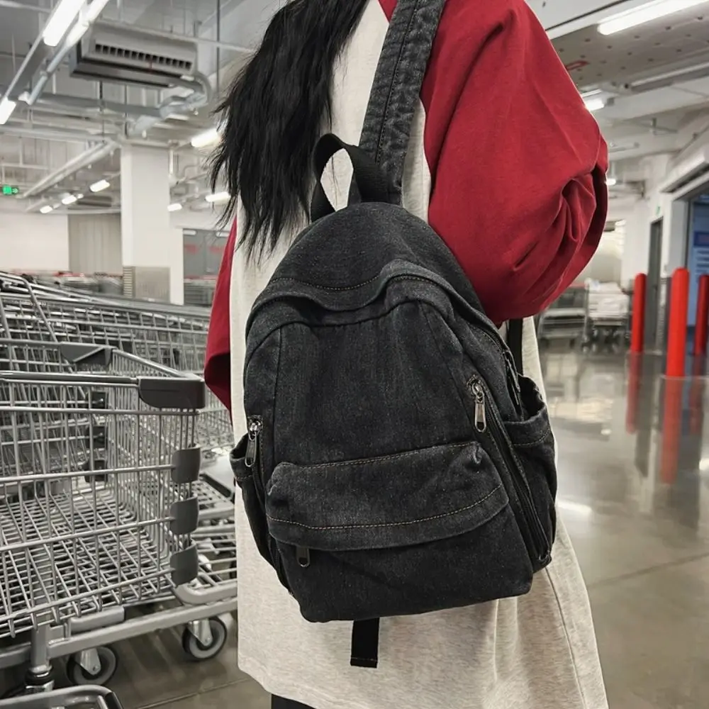 

Portable Y2K Denim Backpack Japanese Style Street Style Vintage Handbag Large Capacity Solid Color Solid Crossbody Bag Girl