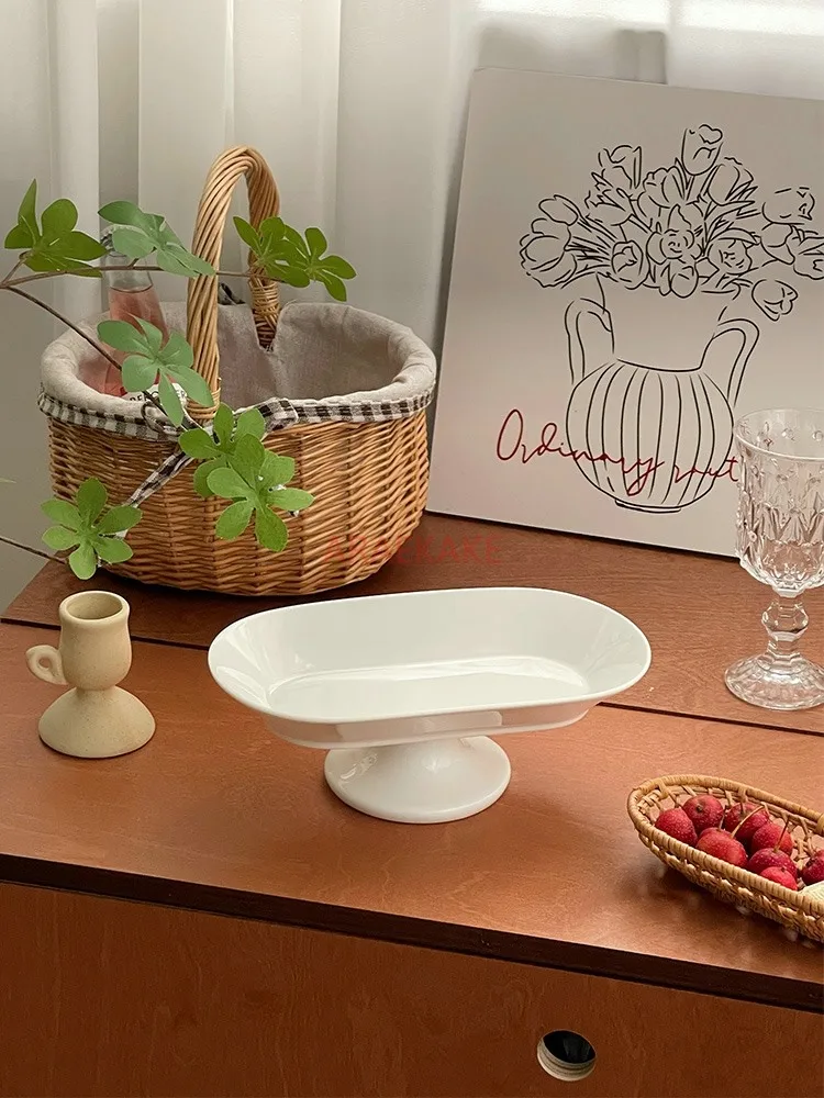 

Oval tall fruit dish Dim sum tea cake dish afternoon tea fruit dish sitting room table ceramic tray