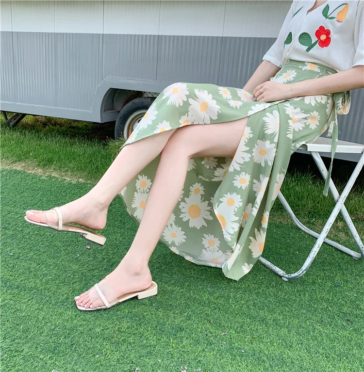 Gonna longuette floreale irregolare monopezzo adatta da spiaggia Gonna longuette casual da donna con nodo in vita in fibra di poliestere