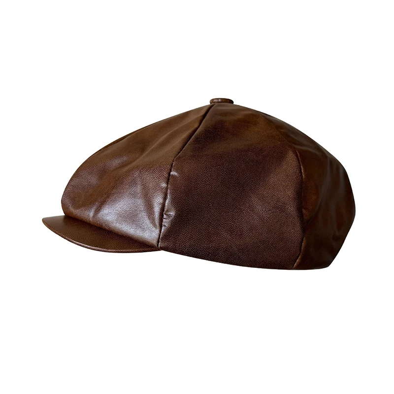 New Faux Leather Flat Cap Men's Golf Cabbie Hat Gatsby Ivy Cap Irish Hunting Hat Newsboy Hat Driver Cabbies Beret 0009