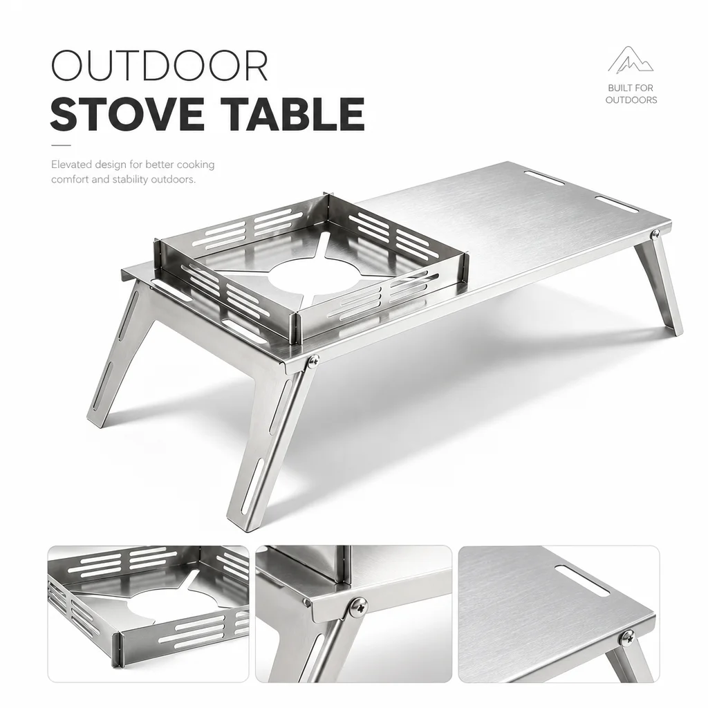 Stainless Steel Folding Camping Stove Table Windproof Outdoor Cooking Table Portable for Picnic Hiking Fishing Backpacking