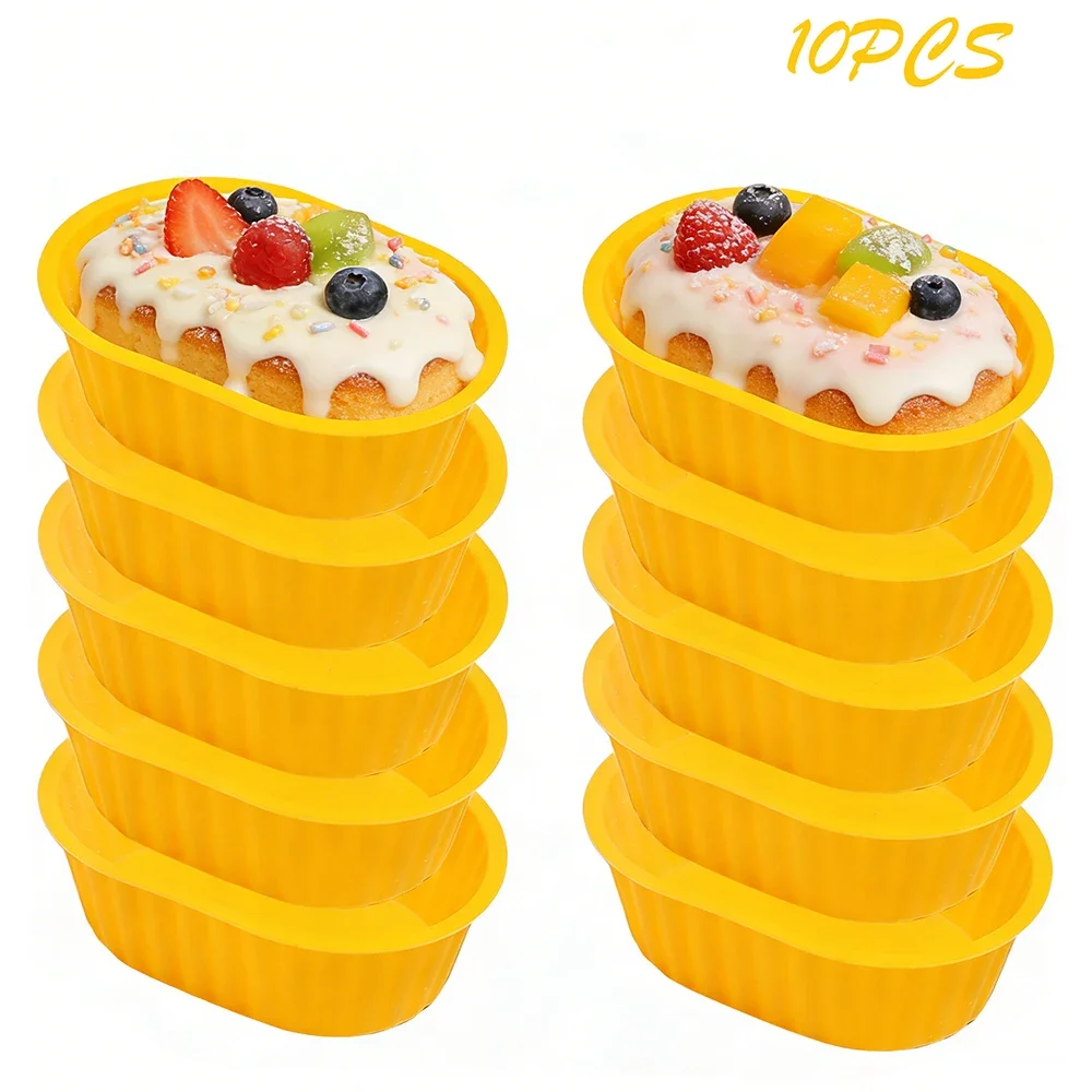 10Pcs Silicone Muffin Mold Oval Muffin Cup Cake Baking Mold Kitchen Cooking Supplies Cake Decorating Tools