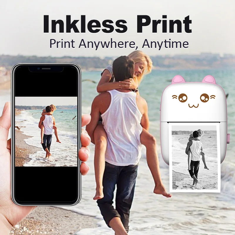 طابعة حرارية صغيرة محمولة للأطفال ، صورة ورقية ، صورة الجيب ، HD ، الطباعة اللاسلكية ، BT ، 200dp ، الاستخدام المنزلي والمكتبي ، 58