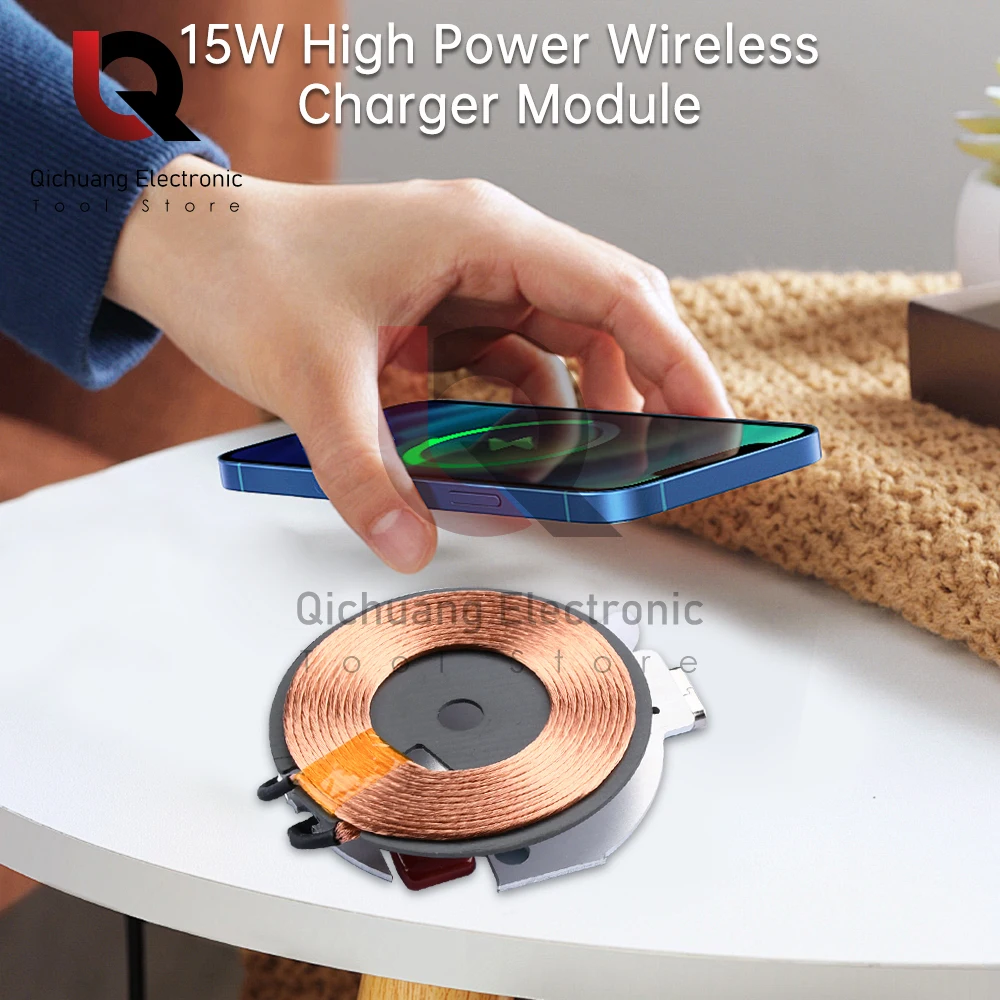 15W Wireless Charging Module For Mobile Phone Car Magnetic Wireless Charger Transmission Circuit Board 5V/9V/12V High Power