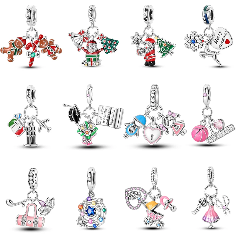 Mode 925 Silber Farbe Santa Claus Weihnachtsbaum Elch Deer Charms Perlen Fit Qikaola Original Armbänder DIY Weihnachten Schmuck