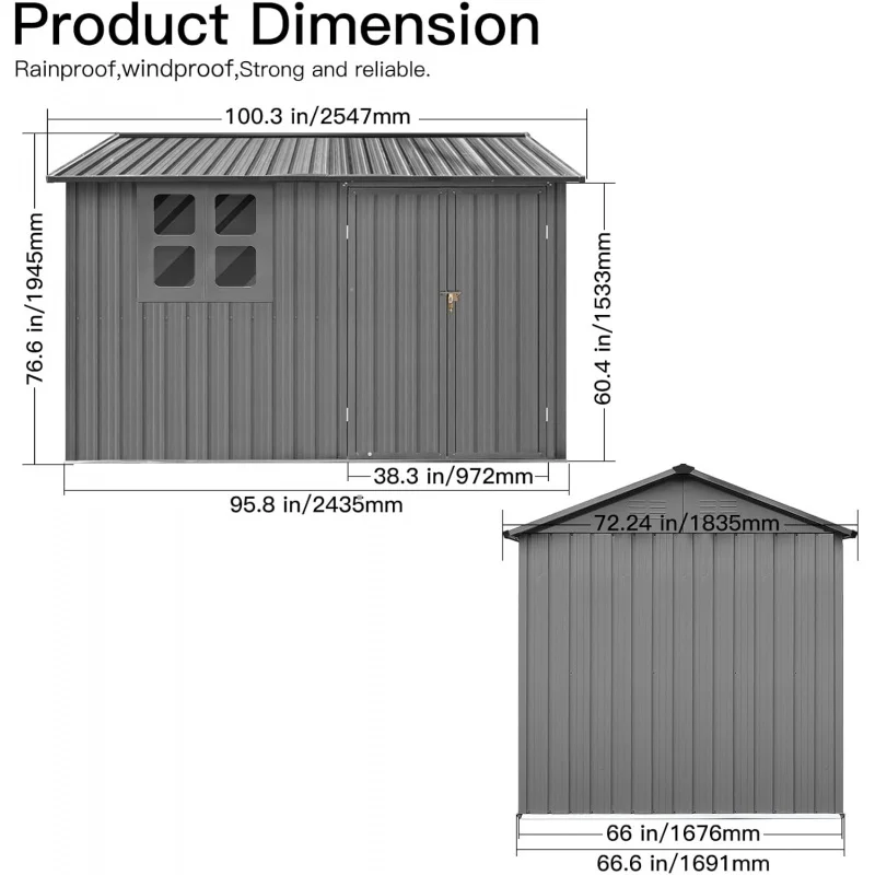 Moorhome 8X 6 FT Outdoor Floor Base,Metal Steel Utility Tool Shed Storage House with Door & Lock,for Backya