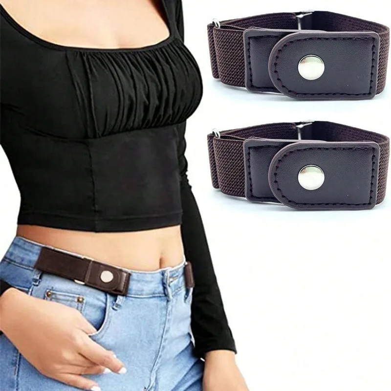 2pcs/set Elastic Side Lazy Waist Belt For Women Men Korean Fashion Stretch Belt For Pants Jeans Casual Adjustable Invisible Belt