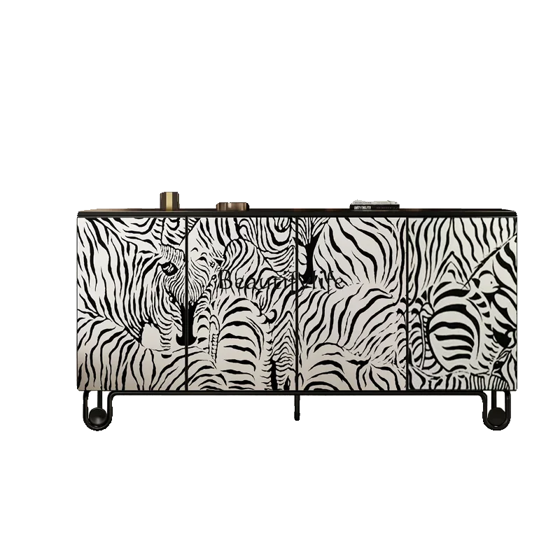 French Entrance Cabinet Hand-Painted Zebra Copywriting Chinese Vintage Ornament Locker