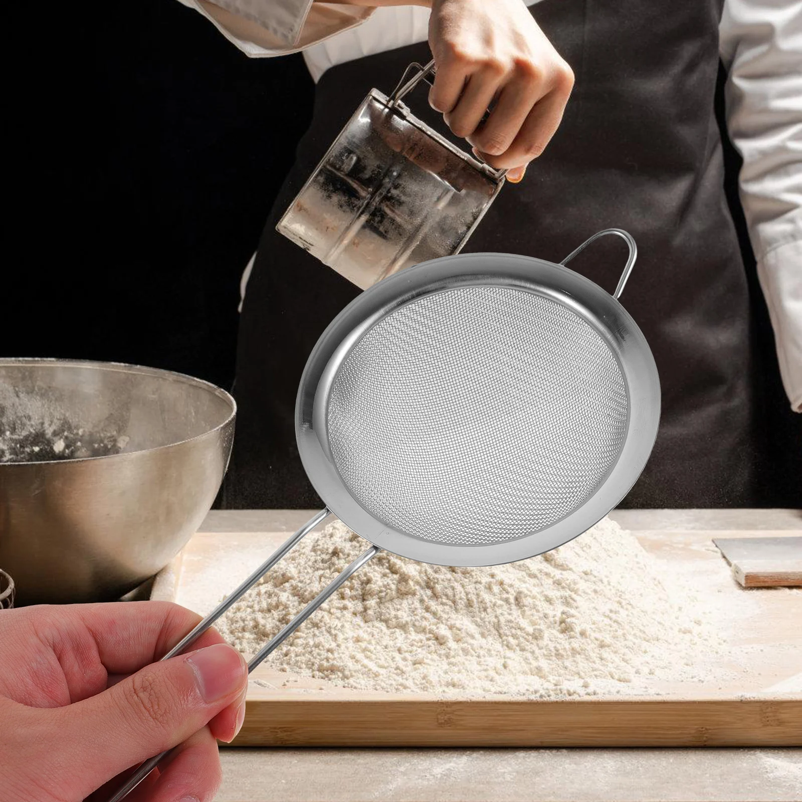 

Stainless Steel Mesh Cake Baking Filter Sieve for Baking Cookies Bread Pizza Dough Powder Sifter Easy Clean Strainer
