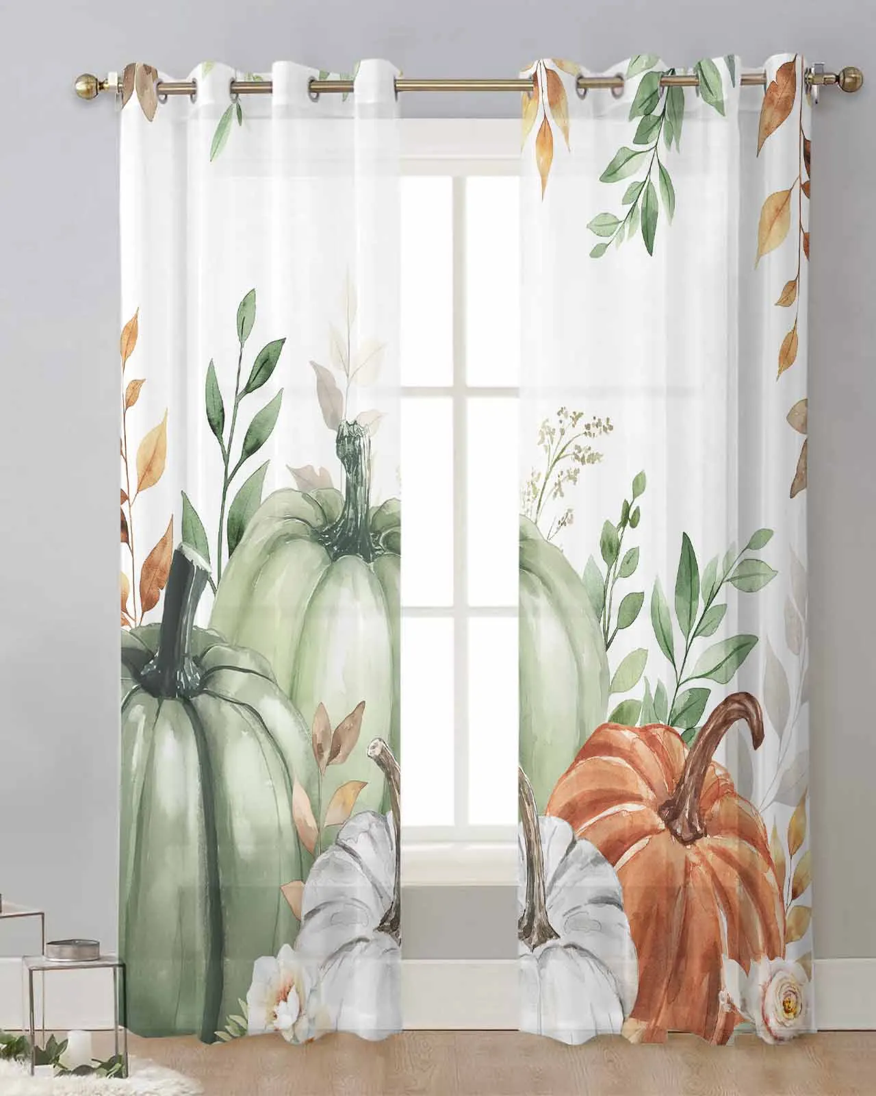 

Thanksgiving Autumn Maple Leaf Pumpkin Voile Curtain Window Treatment Drapes Tulle Curtains for Living Room Sheer Curtains