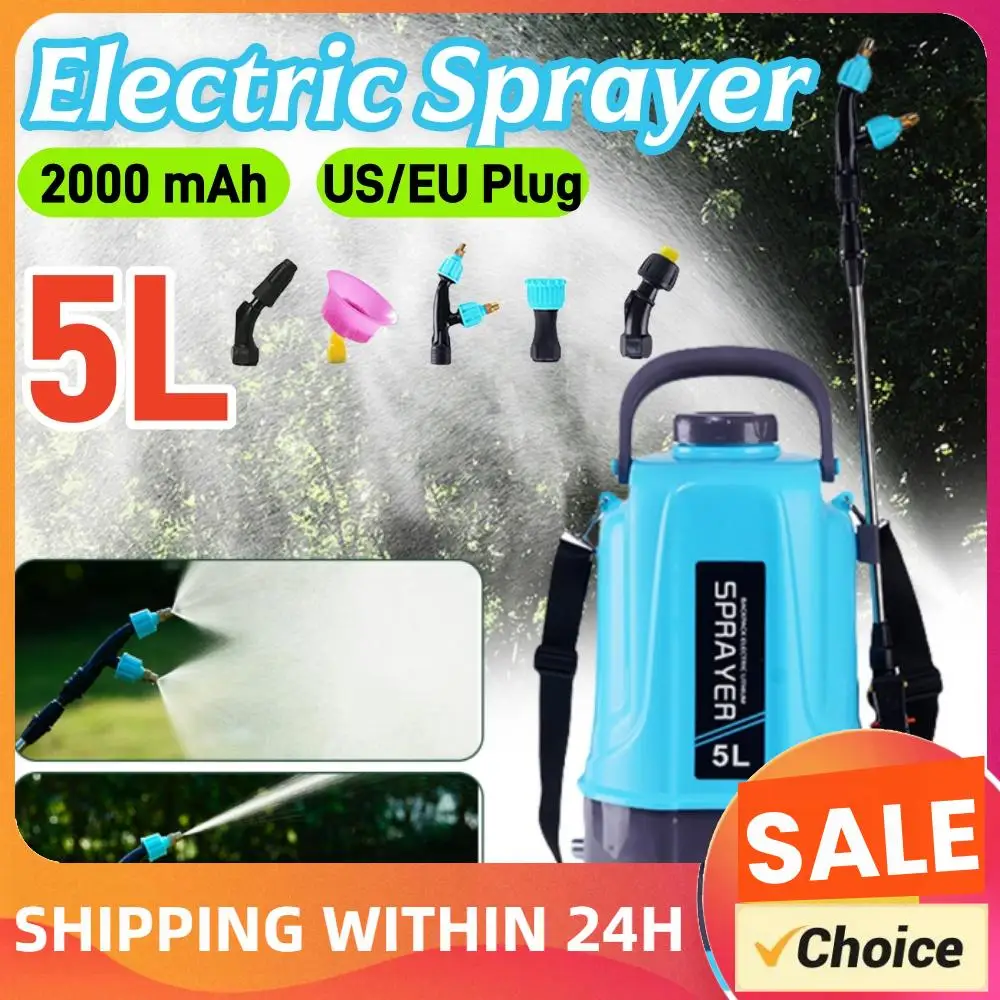 5L Electric Sprayer 2000 mAh Rechargeable Sprayer with 5 Mist Nozzles & Adjustable Shoulder Strap Plant Sprayer for Lawn Garden