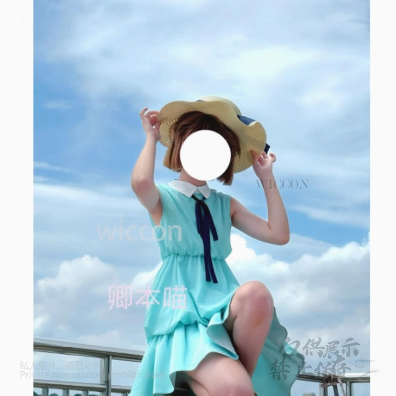 Anime Ai Haibara Cosplay Costume Comic Con Summer Dress BLUE Swimsuit Hat Full Set Wigs Women Girls Halloween Party Handmade