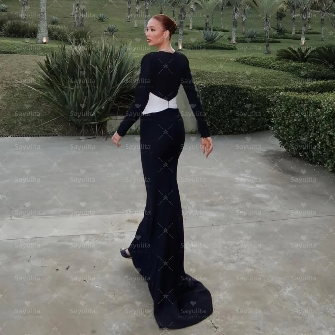فساتين سهرة Sayulita سوداء للحفلات الراقصة مثيرة بياقة على شكل V وأكمام طويلة فستان أنيق للحفلات بسحاب خلفي للمناسبات الخاصة حسب الطلب