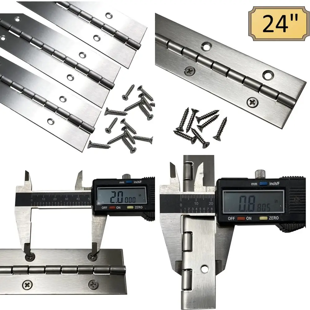

Stainless Steel Heavy Duty 1.5x24 Piano Hinges, 0.060 Thickness, Includes 3/4 Stainless Screws, Pack of 3