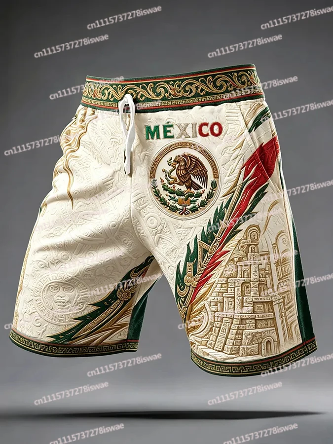 2026 Sommer Neue Herren Mexiko 3D-Druck Kordelzug Freizeitshorts Fußball Schnelltrocknende Sporthose – Detail 9