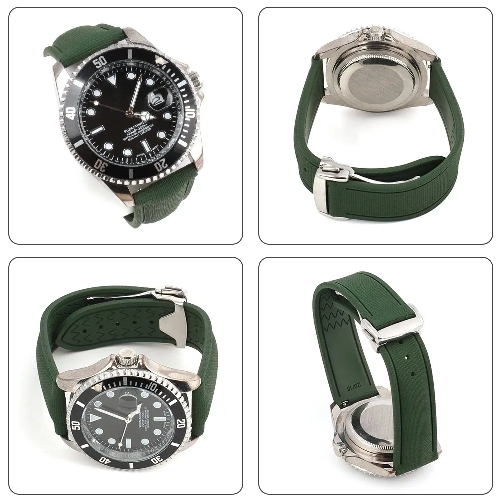 High Quality For Omega For Tudor Black Bay Woven pattern Sports Deployant Watch Band 20mm 21mm 22mm FKM Rubber Watch Strap