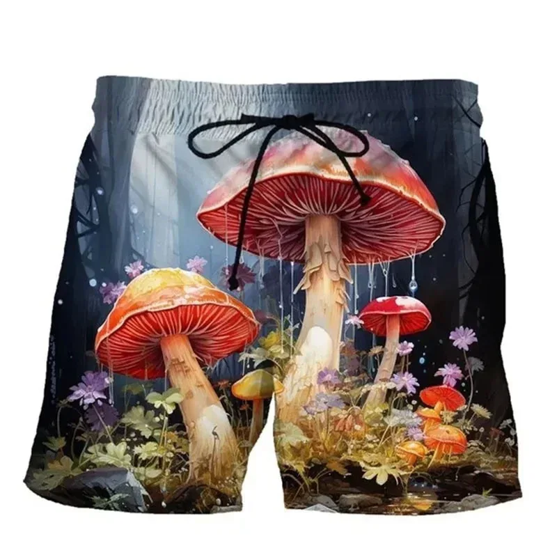 Summer Mushroom Series 3D Print Hawaiian Beach Shorts Men\'s Casual Surfing Board Shorts Oversized Swimwear Trunks Kids Clothing