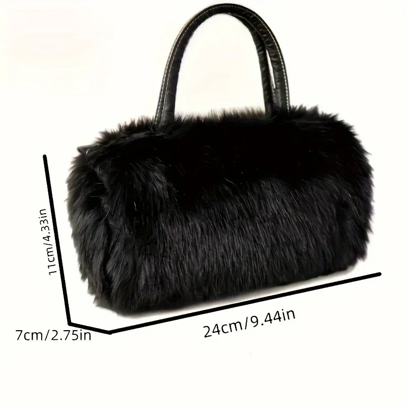 Minimalist Fluffy Plush Shoulder Bag Solid Color Top Handle Satchel Bag All-Match Women's Crossbody Bag Purses with Strap