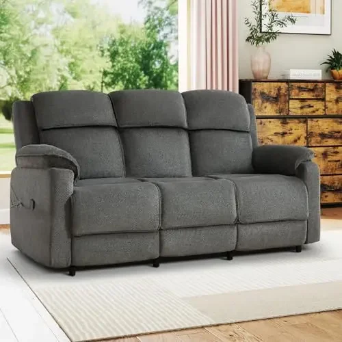 3-Seater Power Reclining Sofa for Living Room with Side Pocket(Gray) | Electric Recliner Couch for Small Space